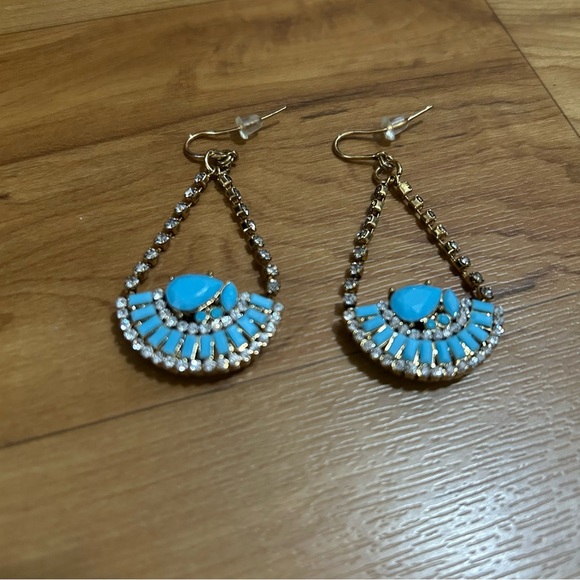 Elegant Gold and Blue Rhinestone Teardrop Earrings - Picture 1 of 2